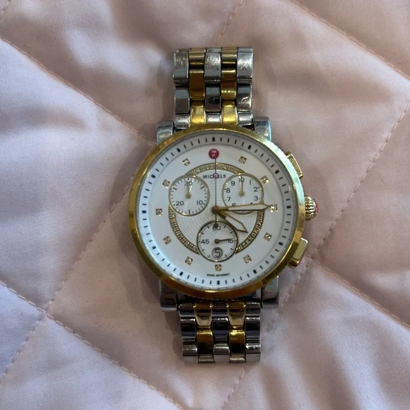 Michele Gold and Silver Chronograph Watch - Picture 4 of 8